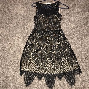 Formal dress, beige and black (lace)